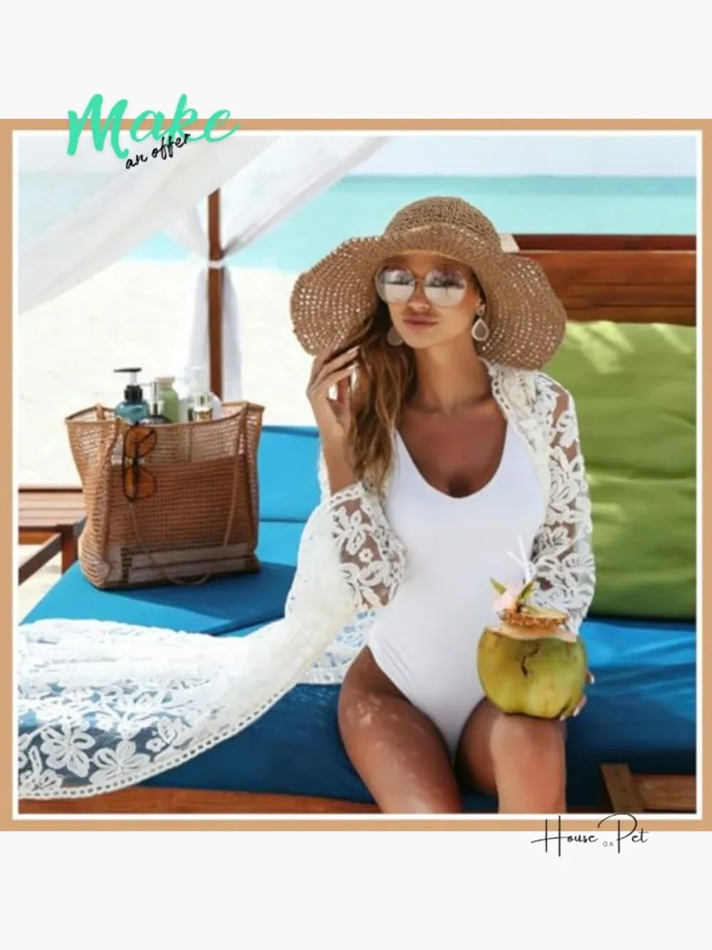 10 Pcs Mesh Beach Tote & Straw Hat Set with Earrings - Picture 6 of 7